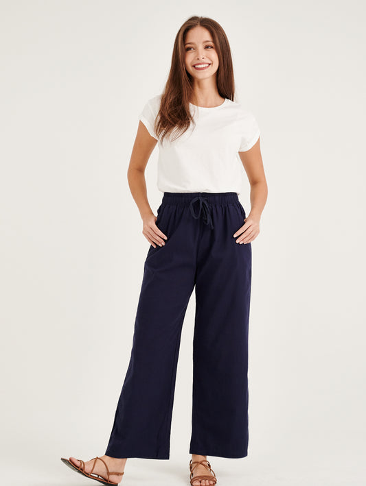 Navy Cotton Linen Pants