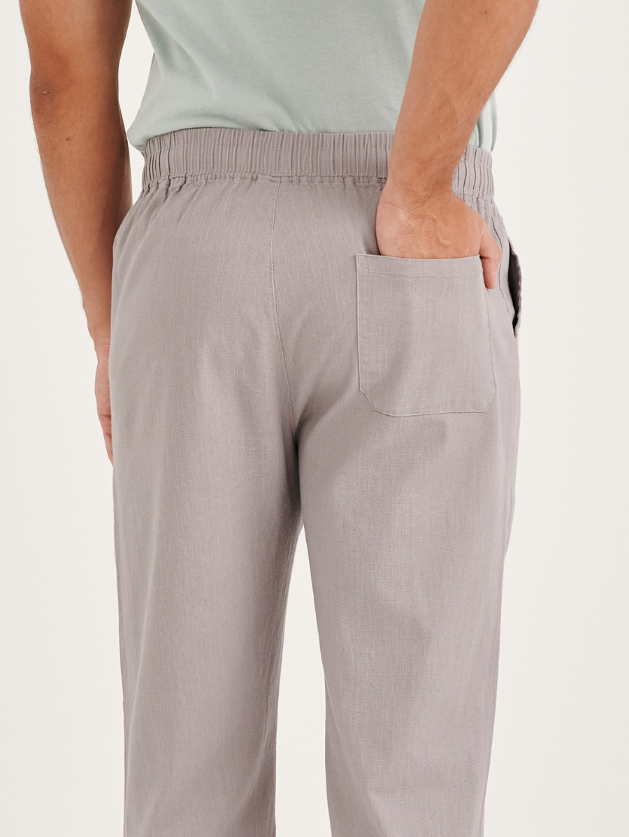 Light Grey Cotton Linen Mens' Relax Pants