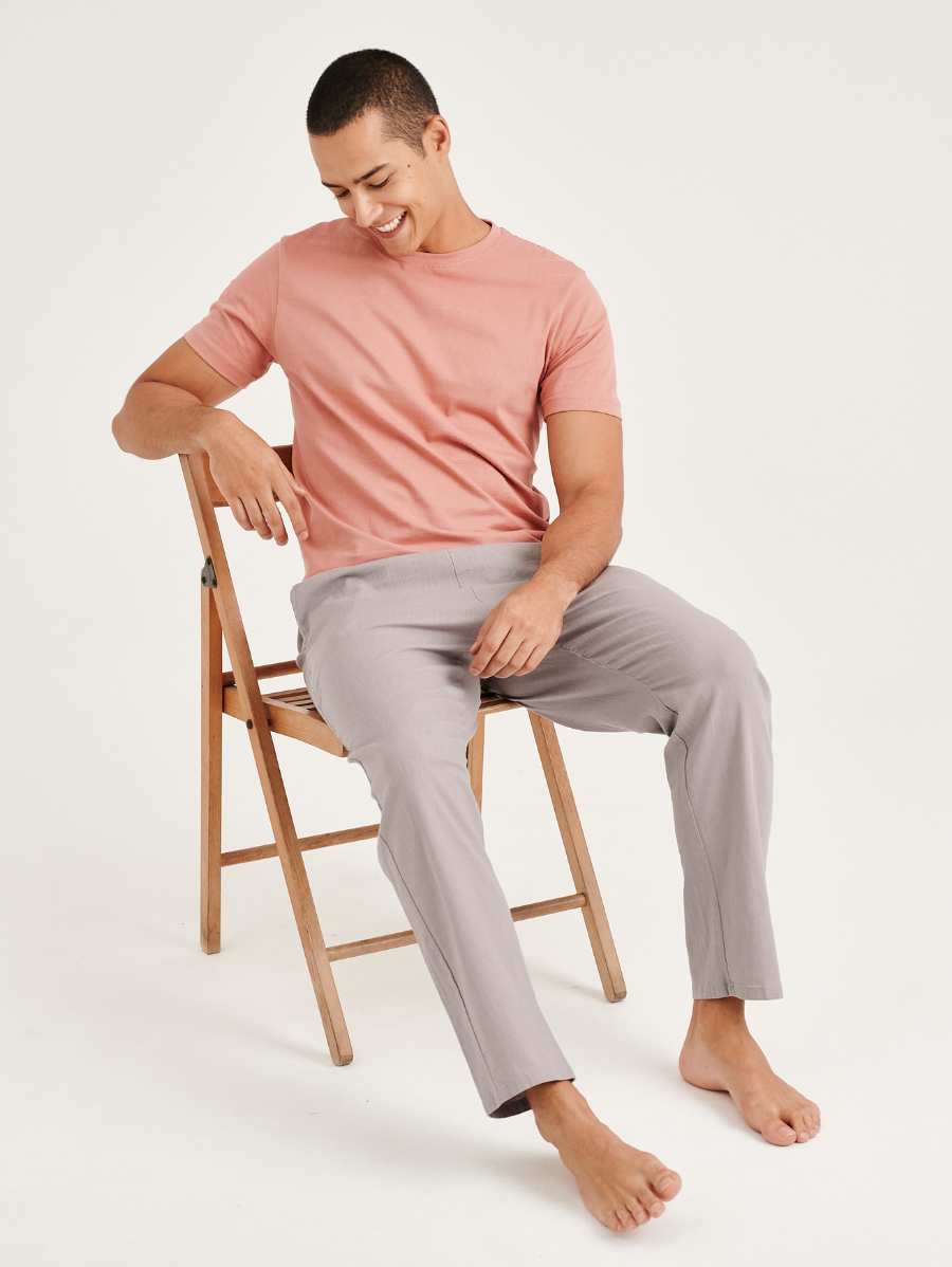 Light Grey Cotton Linen Mens' Relax Pants