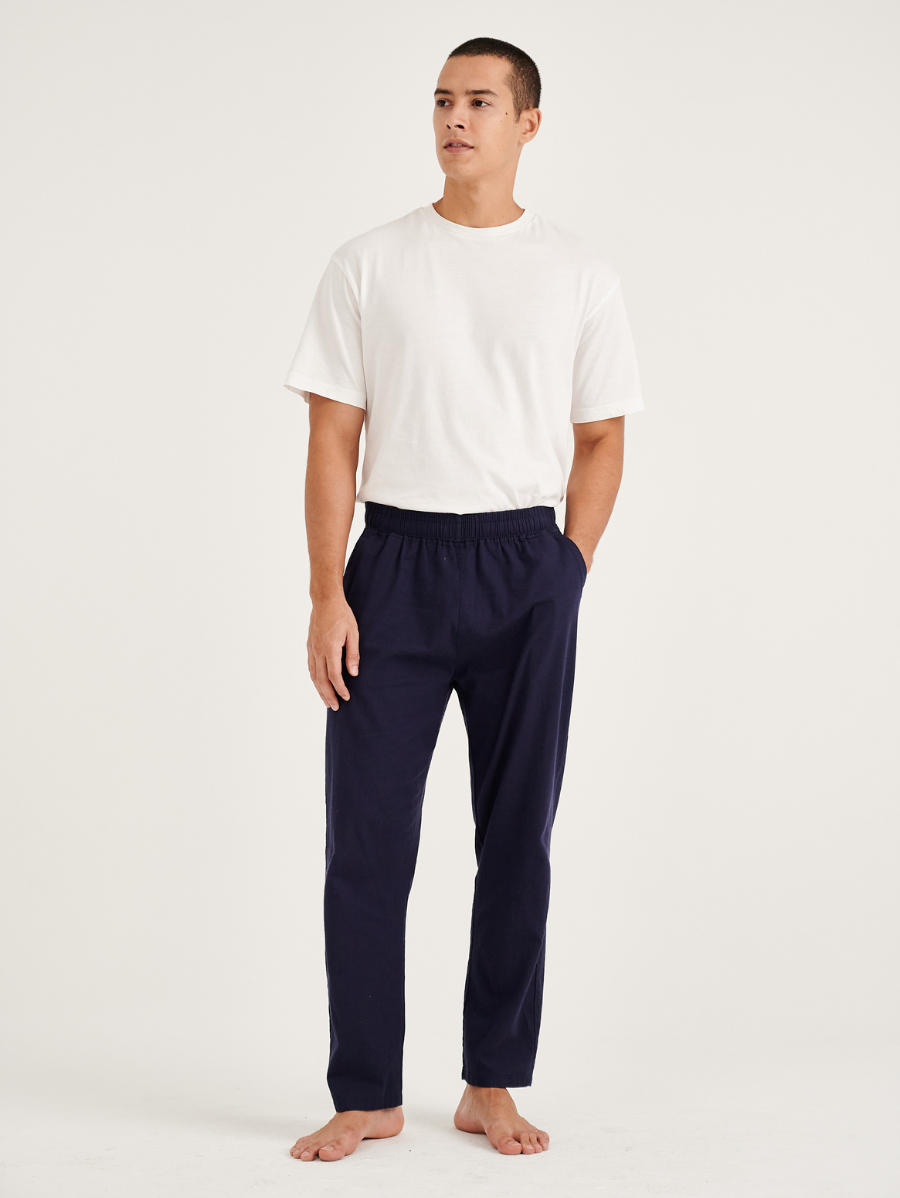 Navy Cotton Linen Mens' Relax Pants