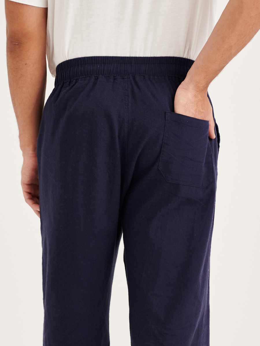 Navy Cotton Linen Mens' Relax Pants