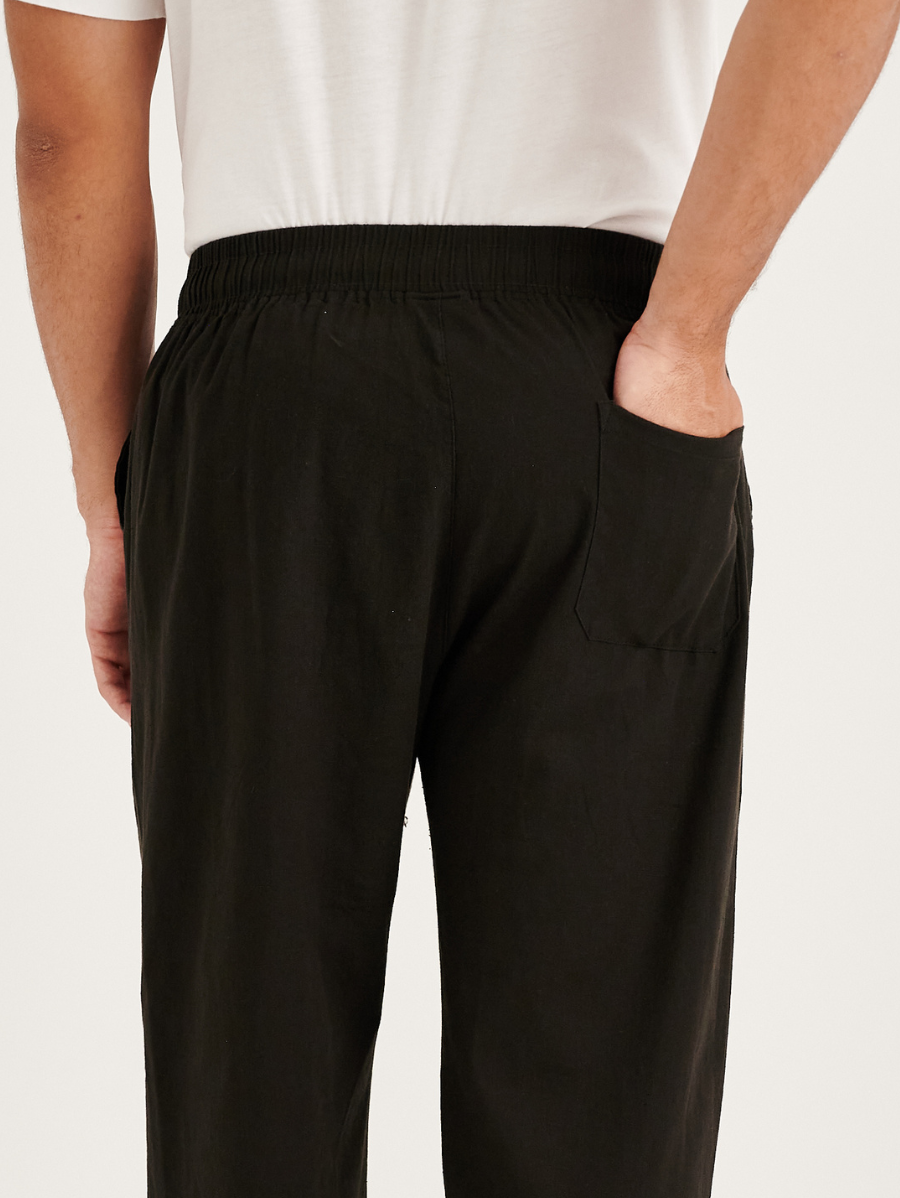 Charcoal Black Cotton Linen Mens' Relax Pants